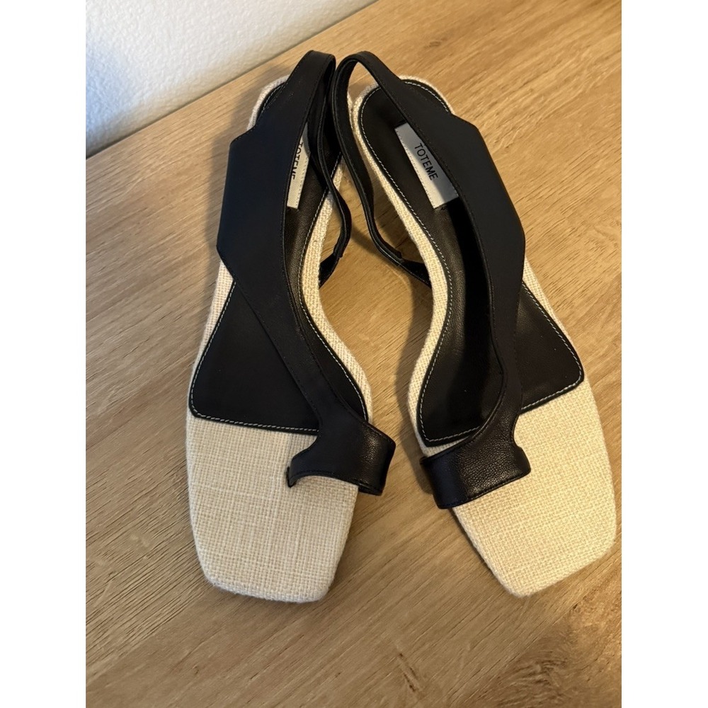 TOTEME Leather Heeled Thong Sandals in‎ Black/Sand Size 5 35 - Picture 3 of 7